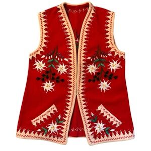 Polish Traditional Folk Art Vest Vintage Handmade Embroidered Wool Festival